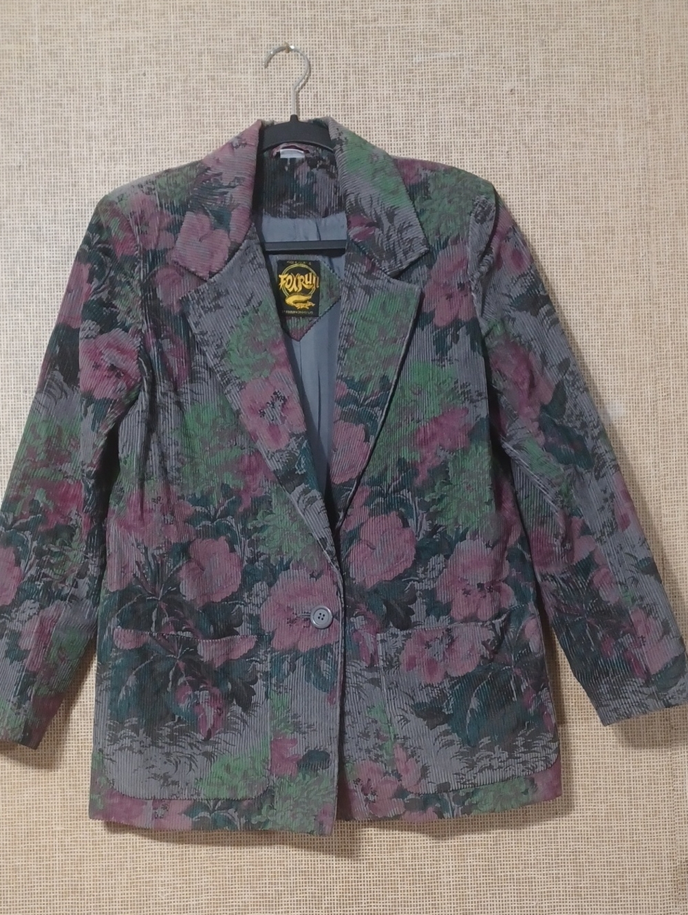 Floral Corduroy Blazer Jacket - Purple Green Floral
